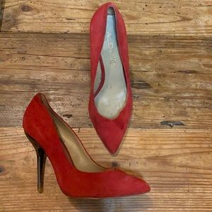 ALDO Roberge Red Suede Heels with Silver Metallic Stilleto - 38 - worn once!